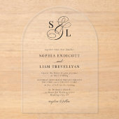 Elegant Script Monogram Formele Trouwboog Acryl Uitnodigingen (Voorkant)