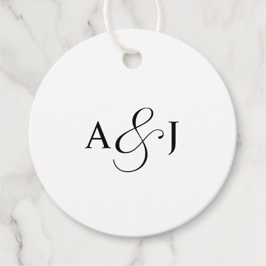 Elegant Script Monogram Formele Witte Bruiloft Bedankjes Labels (Voorkant)
