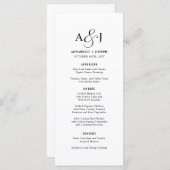 Elegant Script Monogram Formele Witte Bruiloft Menu (Voorkant / Achterkant)