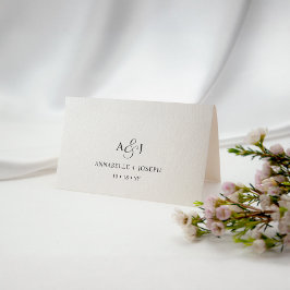Elegant Script Monogram Formele Witte Bruiloft Plaatskaartje