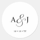 Elegant Script Monogram Formele Witte Bruiloft Ronde Sticker (Voorkant)