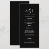 Elegant Script Monogram Formele Zwarte Bruiloft Menu (Voorkant / Achterkant)