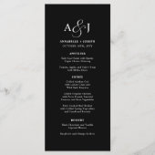 Elegant Script Monogram Formele Zwarte Bruiloft Menu (Voorkant)