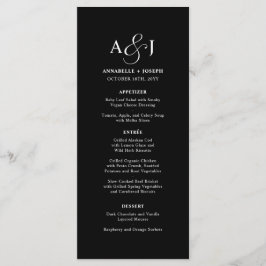 Elegant Script Monogram Formele Zwarte Bruiloft Menu