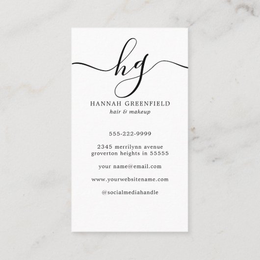 Elegant Script Monogram Foto Visitekaartje (Achterkant)