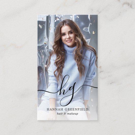 Elegant Script Monogram Foto Visitekaartje (Voorkant)