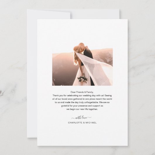 Elegant Script Monogram Fotobruiloft Bedankkaart (Achterkant)