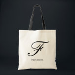 Elegant Script Monogram Gepersonaliseerd Bruidsmei Tote Bag<br><div class="desc">Elegante canvas tas met script en moderne typografie. Andere kleuren zijn beschikbaar. Perfect voor een gepersonaliseerd cadeau voor bruiloften,  verjaardagen en andere evenementen.</div>