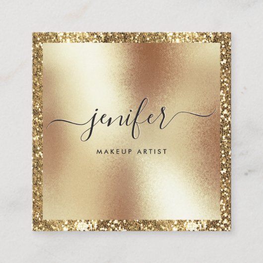 Elegant Script Monogram Gold Glitter Lijst, Modern Vierkante Visitekaartje (Voorkant)