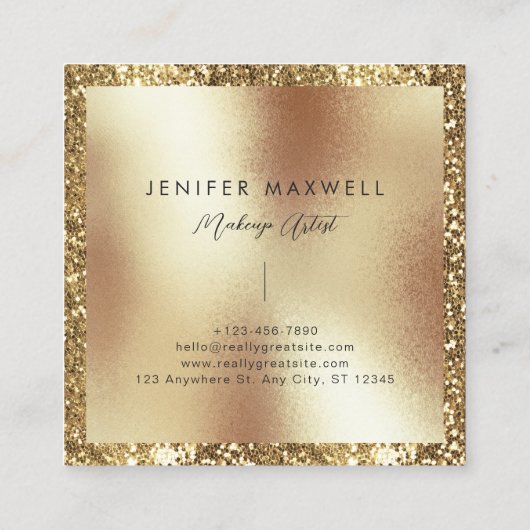 Elegant Script Monogram Gold Glitter Lijst, Modern Vierkante Visitekaartje (Achterkant)