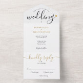 Elegant Script Monogram Gold Heart Weddenschap All In One Uitnodiging (Binnen)