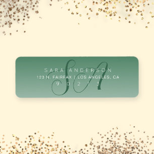 Elegant Script Monogram Groen Ombre Retouradres Etiket