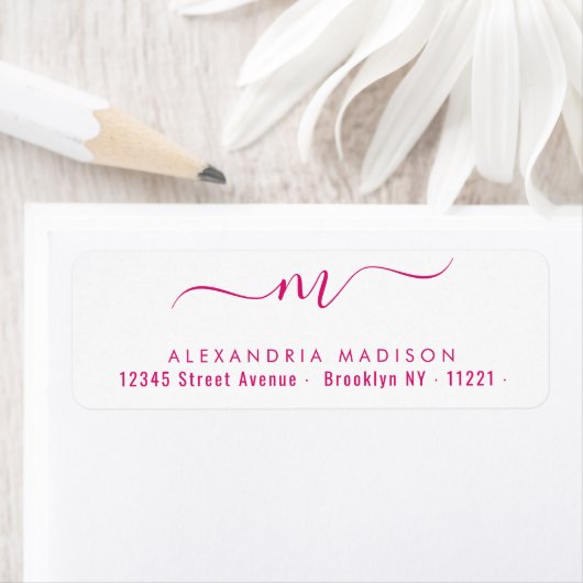 Elegant Script Monogram Hot Pink Modern Typografie Etiket (Insitu)