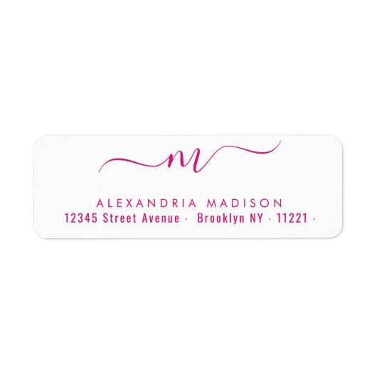 Elegant Script Monogram Hot Pink Modern Typografie Etiket (Voorkant)