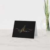 Elegant Script Monogram Initiaal Naam Black Gold Notitiekaartje (Voorkant)