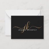 Elegant Script Monogram Initiaal Naam Black Gold Notitiekaartje (Voorkant)