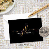 Elegant Script Monogram Initiaal Naam Black Gold Notitiekaartje