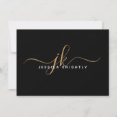 Elegant Script Monogram Initiaal Naam Black Gold Notitiekaartje (Voorkant)