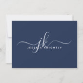 Elegant Script Monogram Initiaal Naam Navy Blue Notitiekaartje (Voorkant)