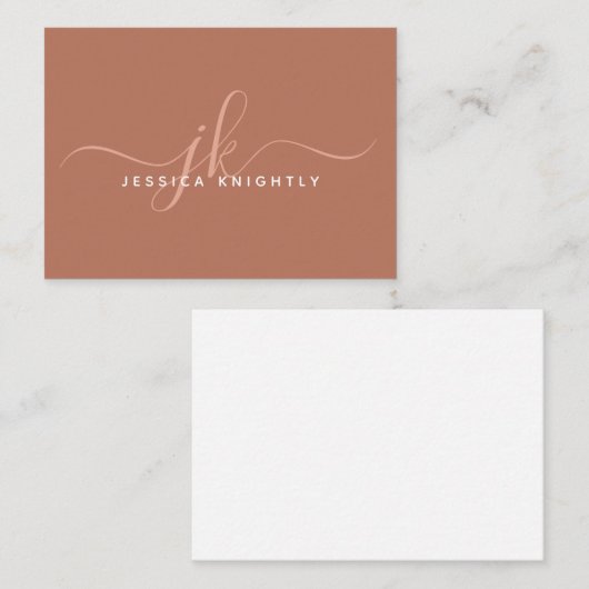 Elegant Script Monogram Initiaal Naam Terracotta Notitiekaartje (Voorkant / Achterkant)