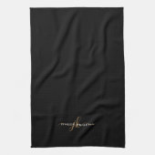 Elegant Script Monogram Initialen Black Gold Moder Theedoek (Verticaal)