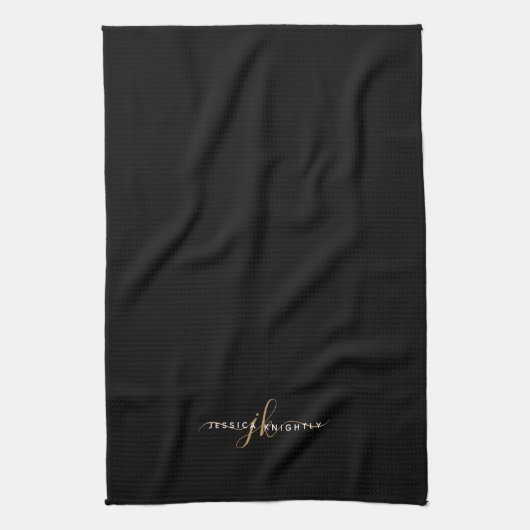 Elegant Script Monogram Initialen Black Gold Moder Theedoek (Verticaal)