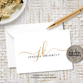 Elegant Script Monogram Initialen Naam Goud Zwart Notitiekaartje