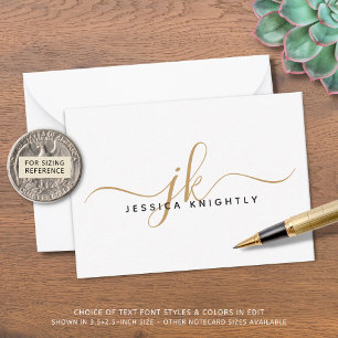 Elegant Script Monogram Initialen Naam Goud Zwart Notitiekaartje