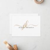 Elegant Script Monogram Initialen Naam Wit Goud Notitiekaartje (Voorkant / Achterkant in situ)