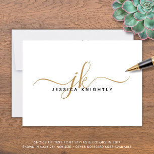 Elegant Script Monogram Initialen Naam Wit Goud Notitiekaartje
