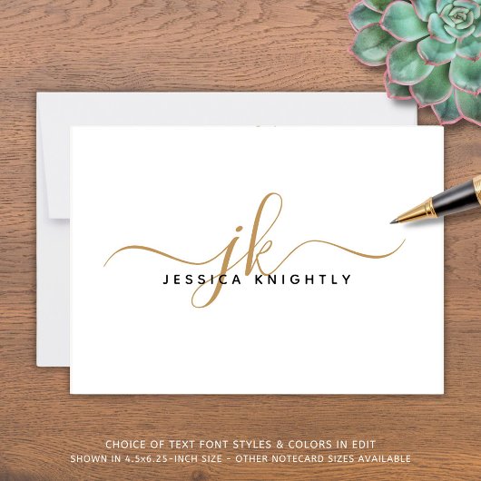 Elegant Script Monogram Initialen Naam Wit Goud Notitiekaartje