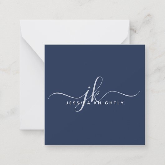 Elegant Script Monogram Initialen Navy Blue Notitiekaartje (Voorkant)