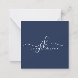 Elegant Script Monogram Initialen Navy Blue Notitiekaartje