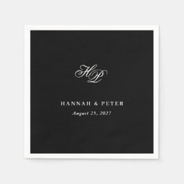 Elegant Script Monogram Initialen Zwart Trouwen Servet