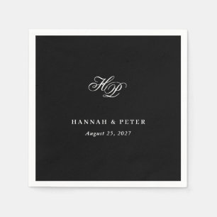 Elegant Script Monogram Initialen Zwart Trouwen Servet