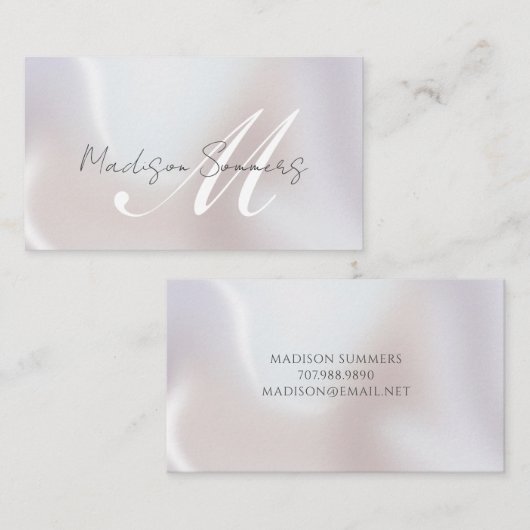 Elegant Script Monogram iriserende Pearl Shimmer Contactkaartje (Voorkant / Achterkant)