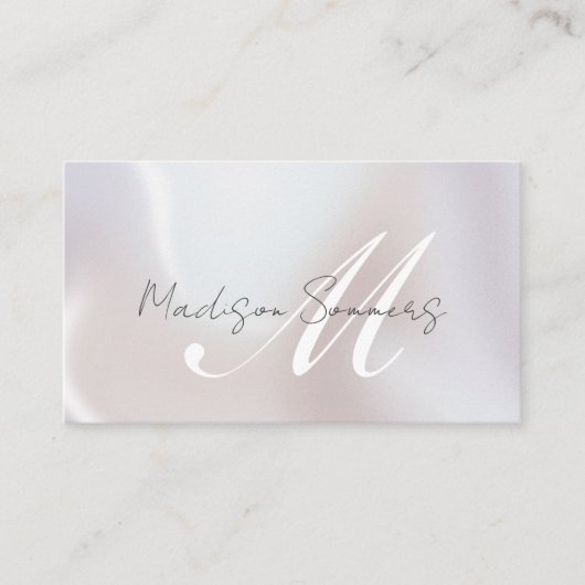 Elegant Script Monogram iriserende Pearl Shimmer Contactkaartje (Voorkant)