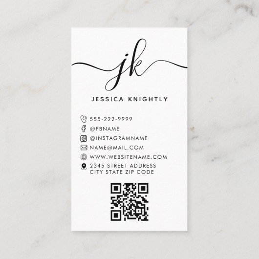 Elegant Script Monogram Logo Foto QR-code Visitekaartje (Achterkant)