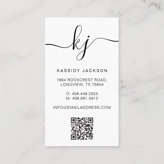 Elegant Script Monogram Logo Foto & QR Code Visitekaartje (Achterkant)