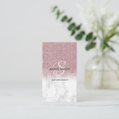 Elegant Script Monogram Marble Rose Gold Glitter Visitekaartje (Staand voorkant)