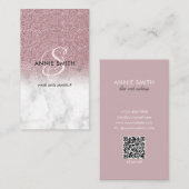 Elegant Script Monogram Marble Rose Gold Glitter Visitekaartje (Voorkant / Achterkant)