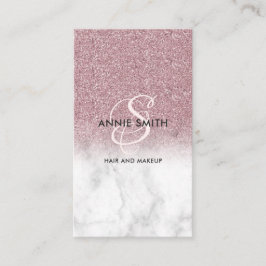  Elegant Script Monogram Marble Rose Gold Glitter Visitekaartje