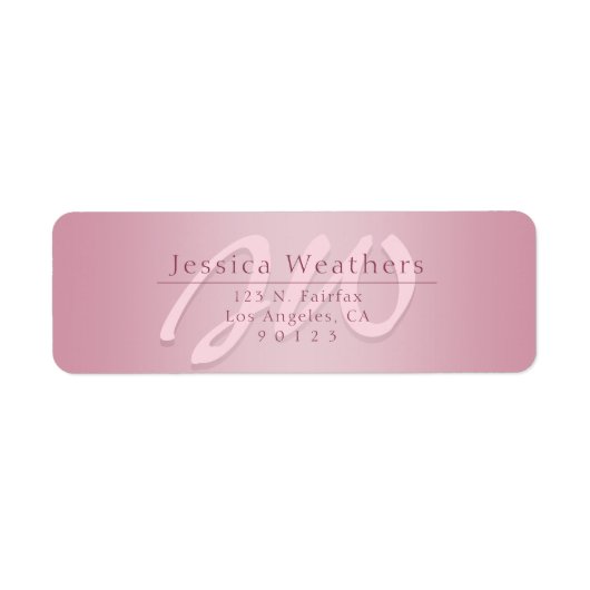 Elegant Script Monogram Mauve Ombre Retouradres Etiket (Voorkant)