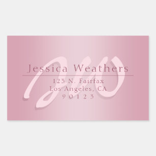 Elegant Script Monogram Mauve Ombre Retouradres Rechthoekige Sticker