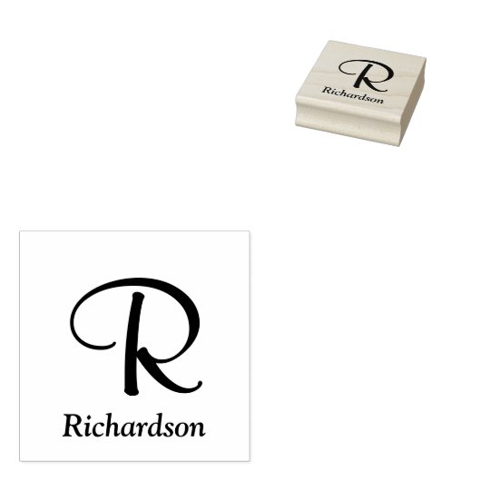 Elegant Script Monogram met Naam Rubberstempel (Gestempeld)