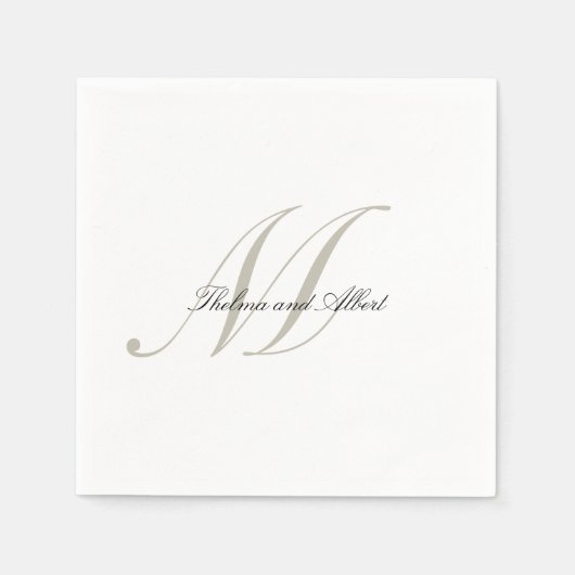 Elegant Script Monogram met Namen Bruiloft Servett Servet (Voorkant)