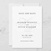 Elegant Script Monogram Minimaal Wit Bruiloft Save The Date (Voorkant)