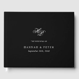 Elegant Script Monogram Minimal Black Wedding Chic Gastenboek