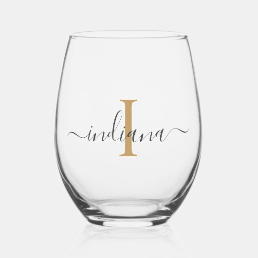 Elegant Script Monogram Minimalist Wijnglas Zonder Voet (Voorkant)