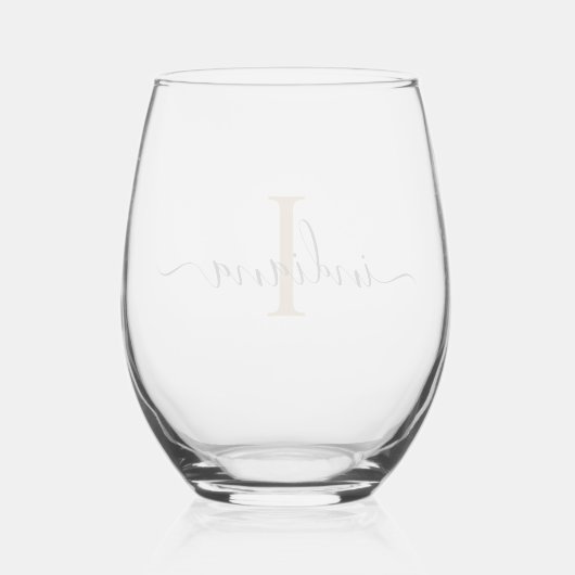 Elegant Script Monogram Minimalist Wijnglas Zonder Voet (Achterkant)